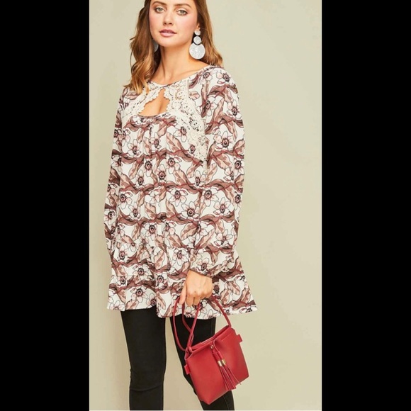 Floral print drop waist tunic top - Picture 3 of 6